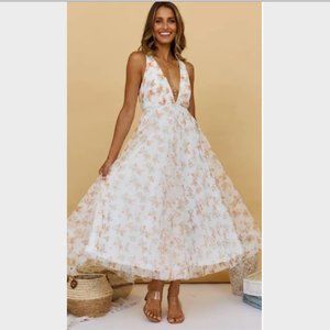 Selfie Leslie- Orange Floral Plunging Maxi Dress